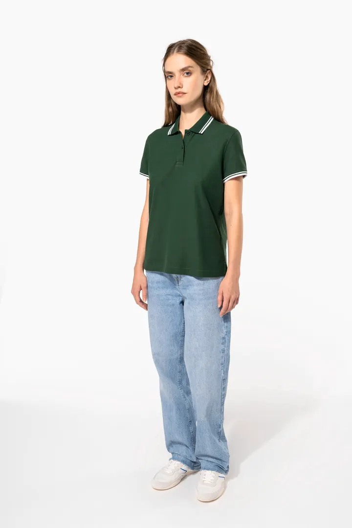 Damen Poloshirt mit kurzen Ärmeln und kontrastfarbenen Paspeln 13