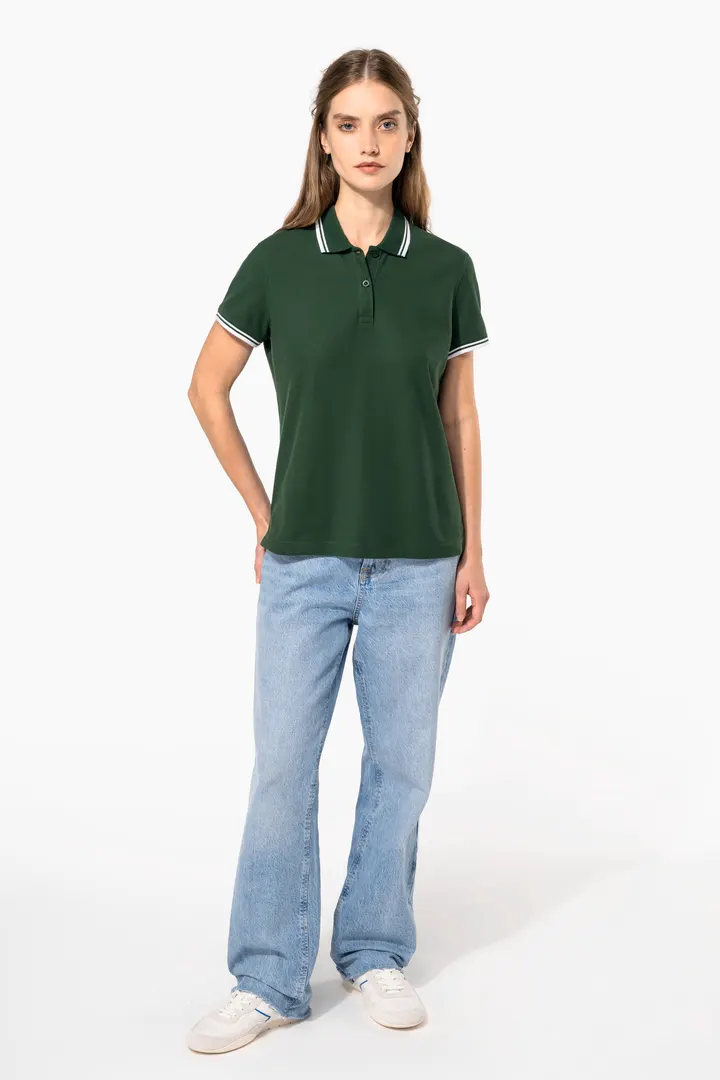 Damen Poloshirt mit kurzen Ärmeln und kontrastfarbenen Paspeln 15