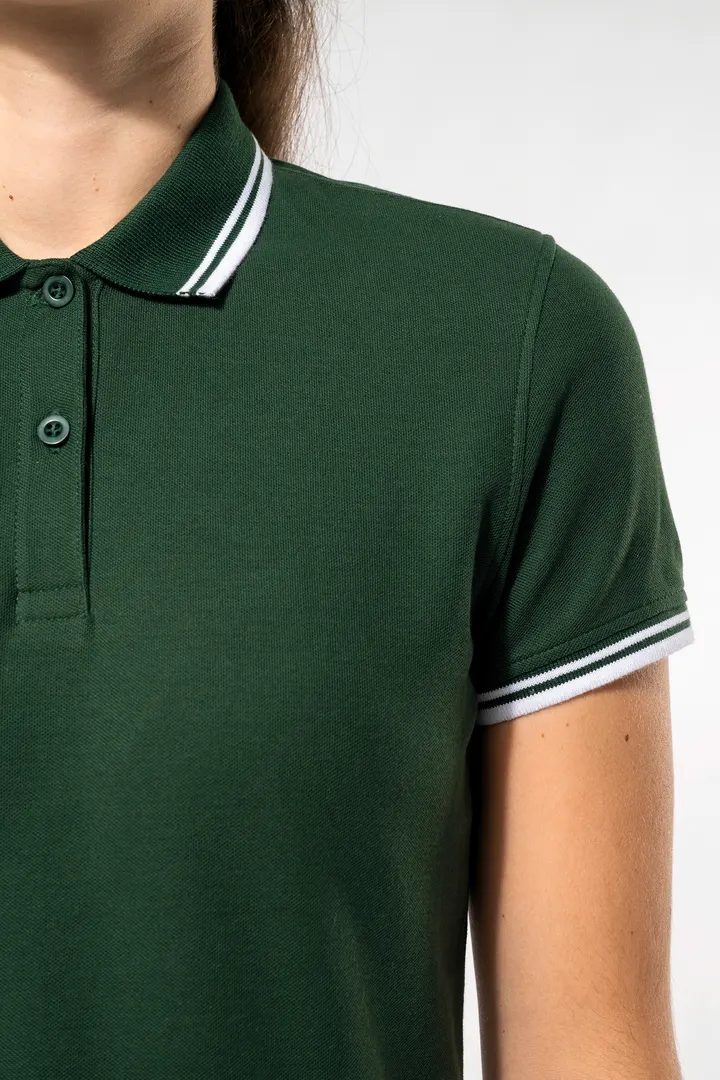 Damen Poloshirt mit kurzen Ärmeln und kontrastfarbenen Paspeln 3