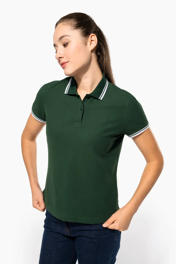 Damen Poloshirt mit kurzen Ärmeln und kontrastfarbenen Paspeln 5