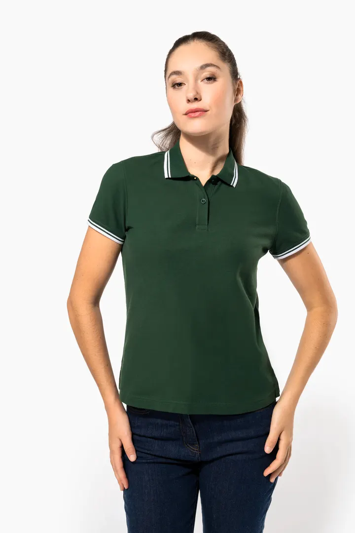 Damen Poloshirt mit kurzen Ärmeln und kontrastfarbenen Paspeln 6