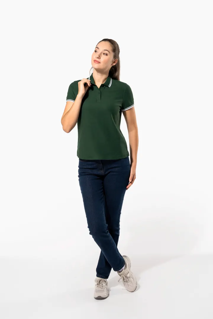 Damen Poloshirt mit kurzen Ärmeln und kontrastfarbenen Paspeln 7