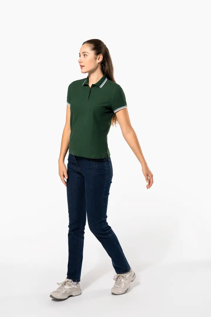 Damen Poloshirt mit kurzen Ärmeln und kontrastfarbenen Paspeln 8