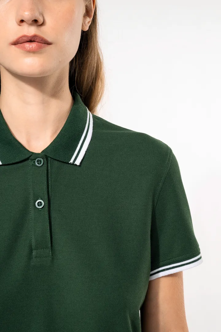 Damen Poloshirt mit kurzen Ärmeln und kontrastfarbenen Paspeln 9