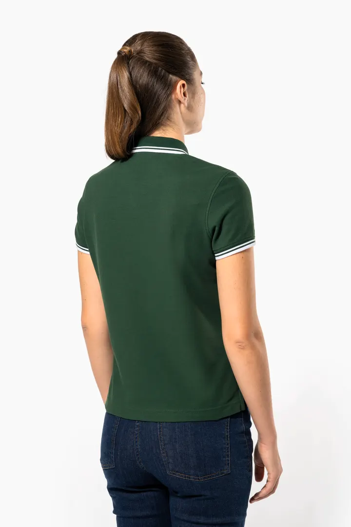 Damen Poloshirt mit kurzen Ärmeln und kontrastfarbenen Paspeln 1