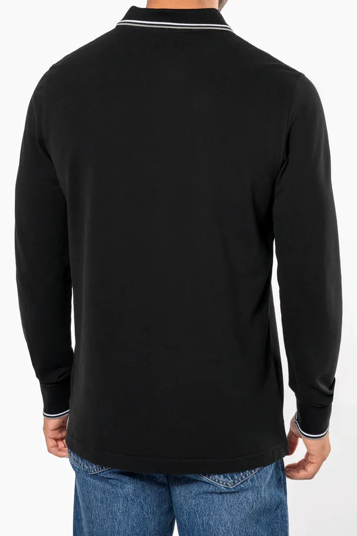Polo maille piquée manches longues homme