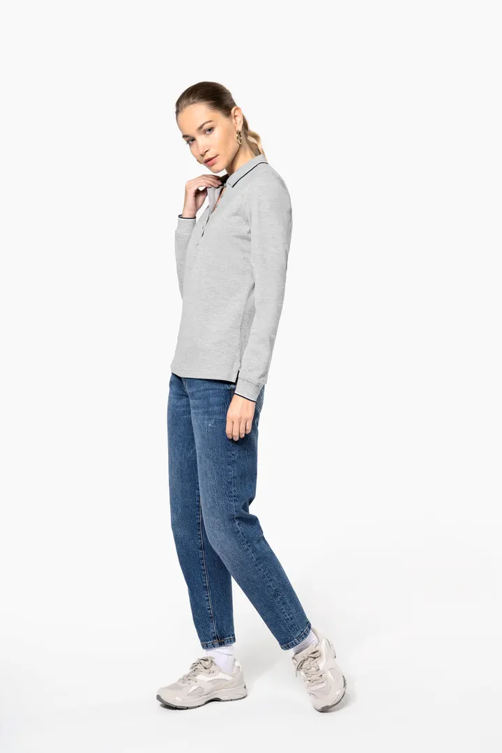 Polo maille piquée manches longues femme 4