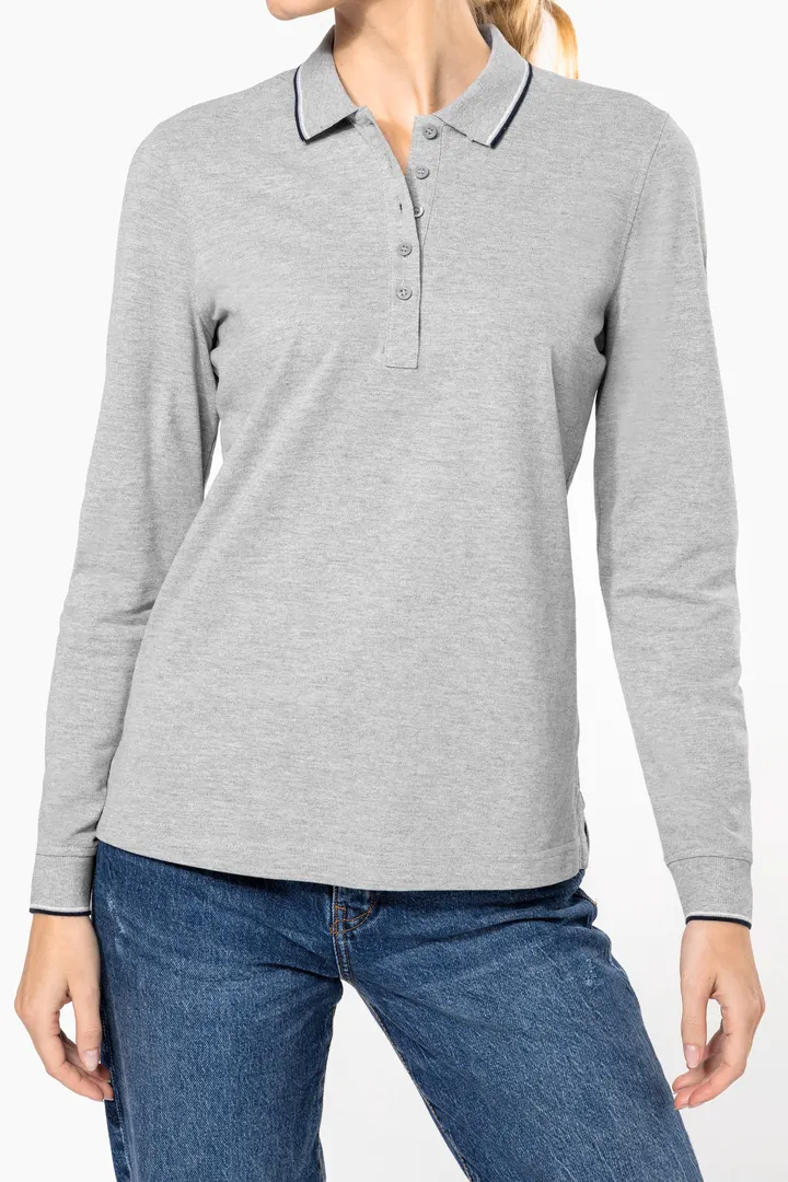 Polo maille piquée manches longues femme 3