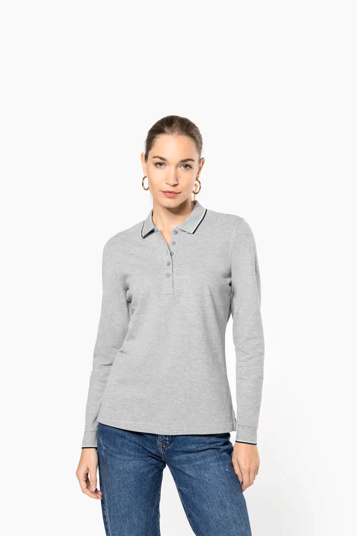 Polo maille piquée manches longues femme 7