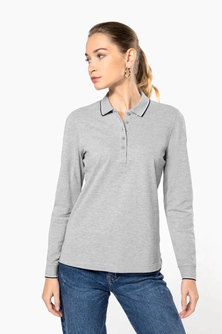 Polo maille piquée manches longues femme 8