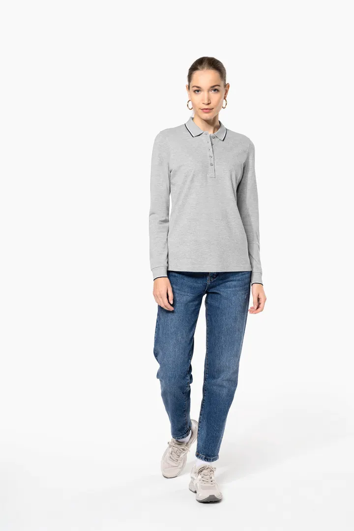 Polo maille piquée manches longues femme 2