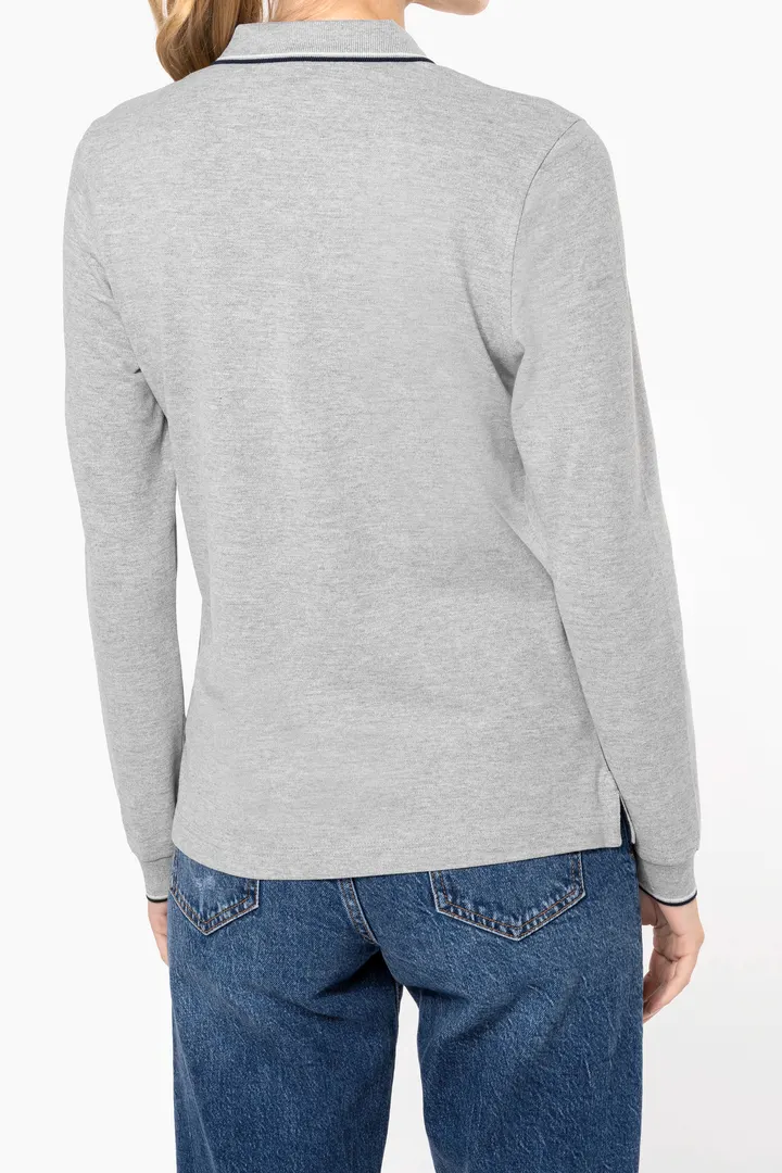 Polo maille piquée manches longues femme 1