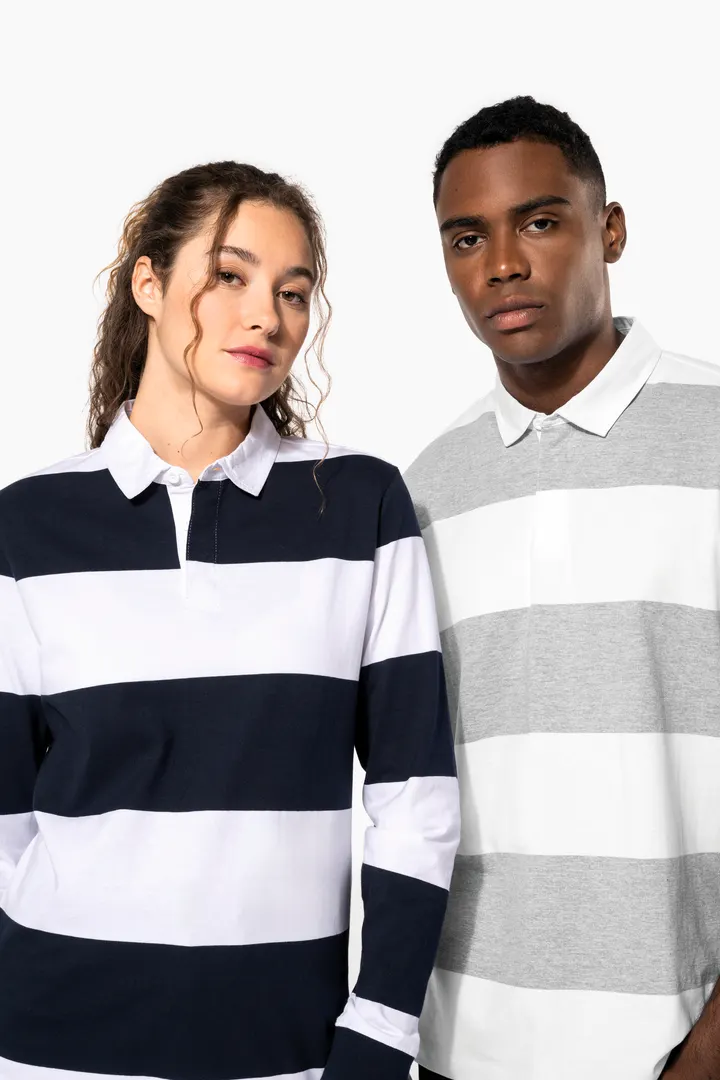 Gestreiftes Polohemd mit langen Ärmeln, Unisex 13