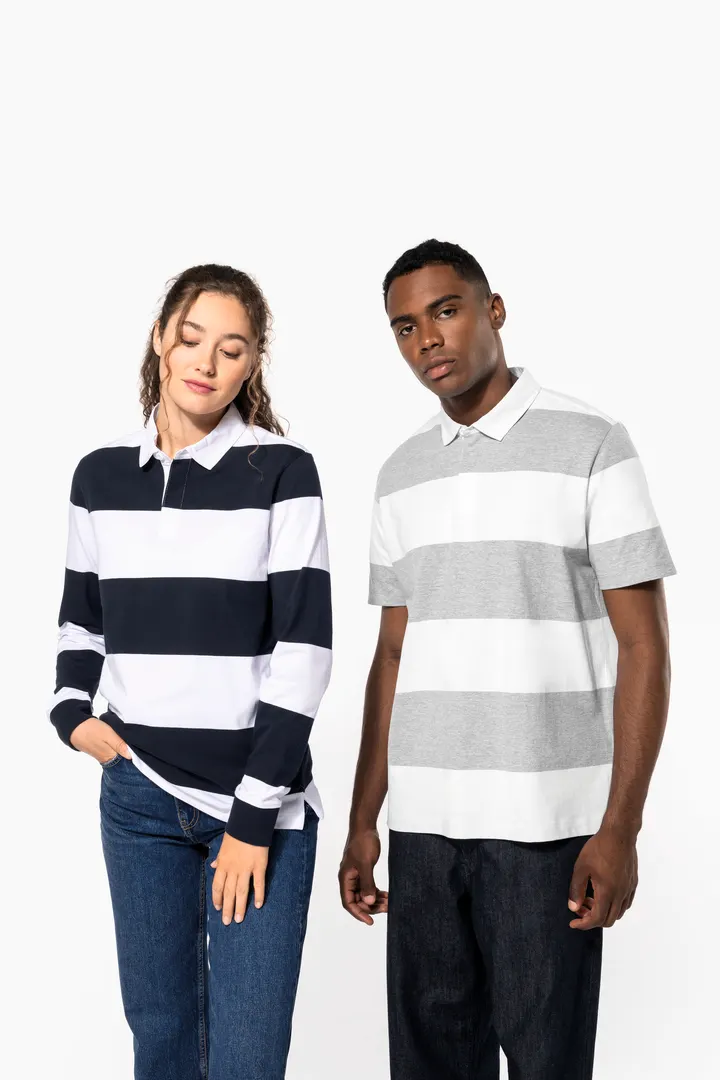Gestreiftes Polohemd mit langen Ärmeln, Unisex 14