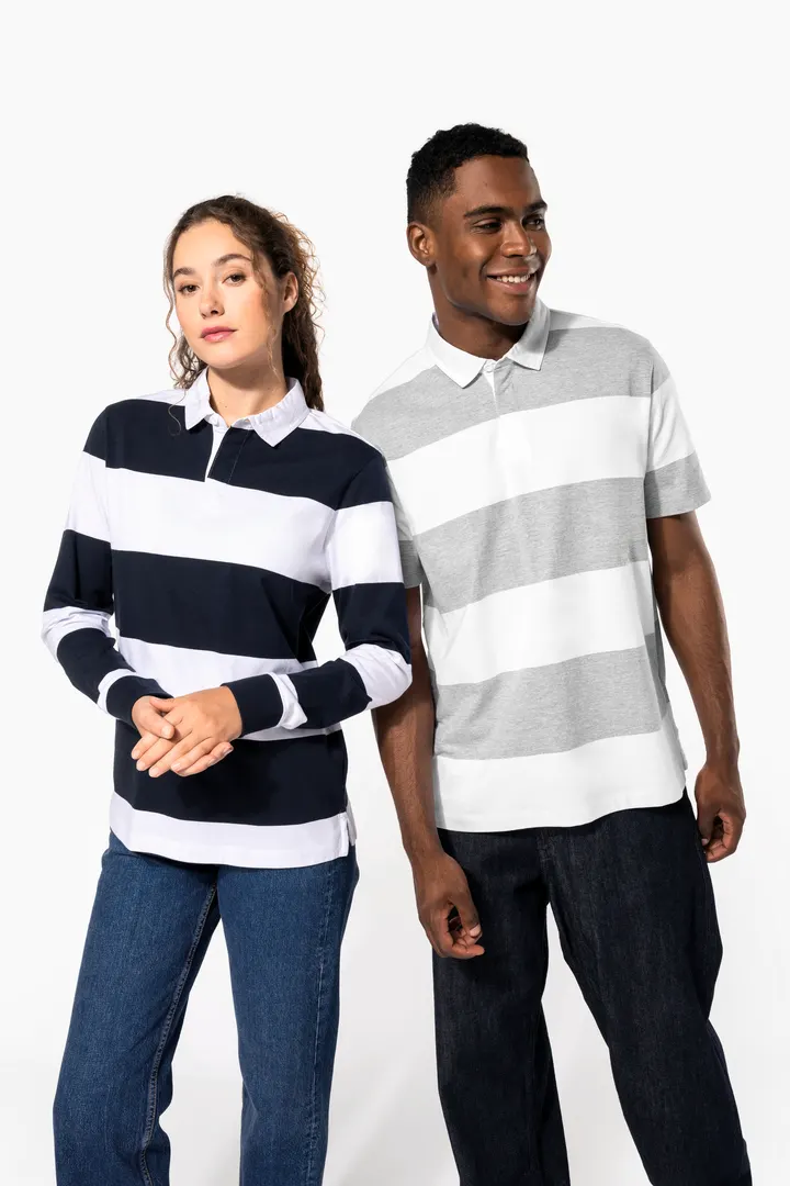 Gestreiftes Polohemd mit langen Ärmeln, Unisex 15