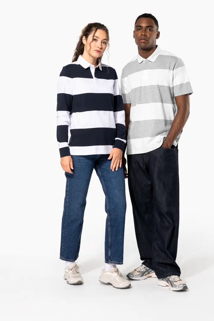 Gestreiftes Polohemd mit langen Ärmeln, Unisex 16