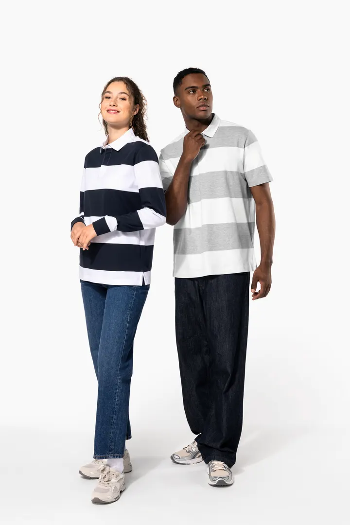Gestreiftes Polohemd mit langen Ärmeln, Unisex 17