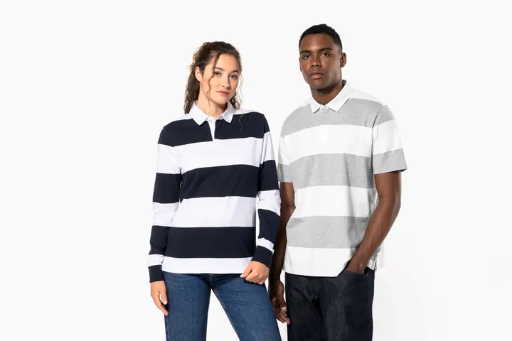 Gestreiftes Polohemd mit langen Ärmeln, Unisex 12