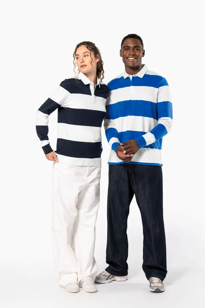 Gestreiftes Polohemd mit langen Ärmeln, Unisex 18