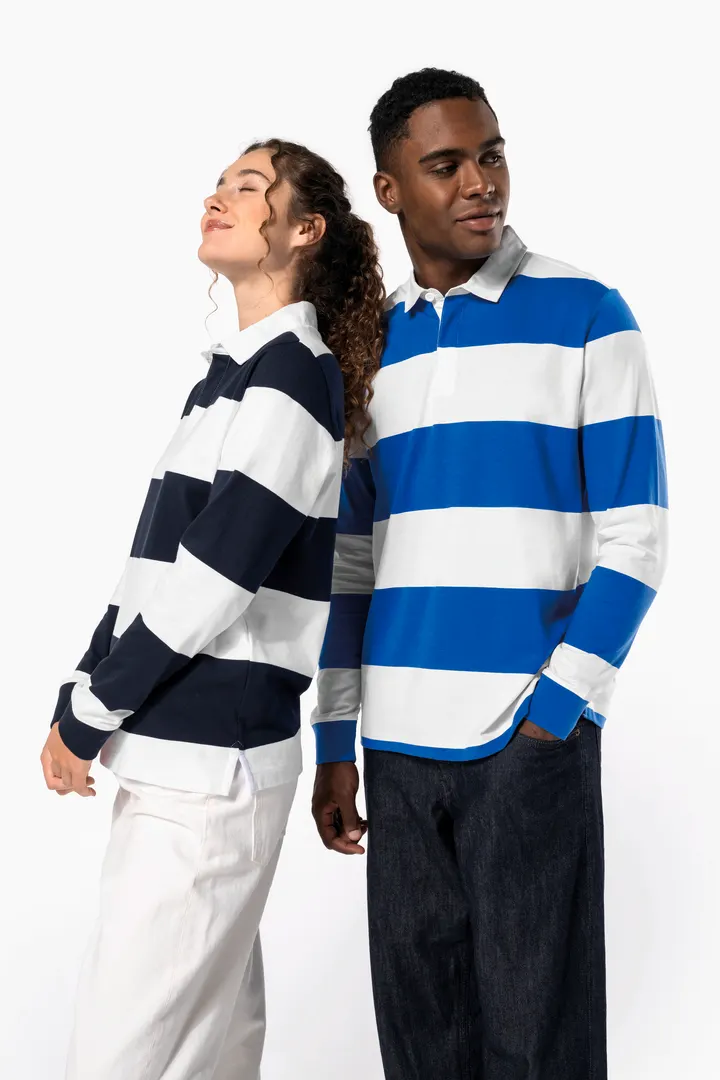 Gestreiftes Polohemd mit langen Ärmeln, Unisex 19