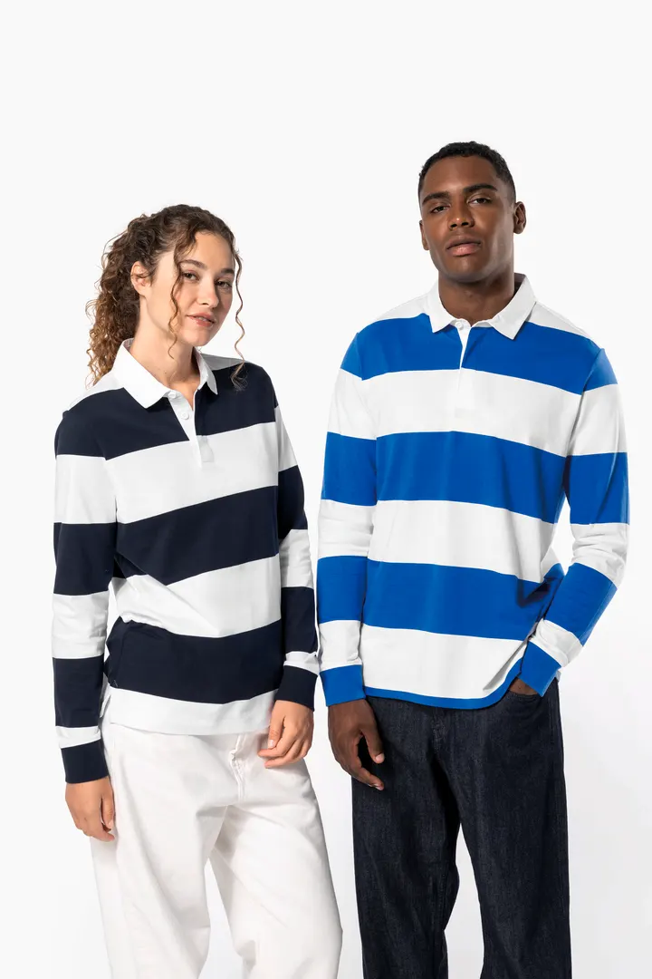 Gestreiftes Polohemd mit langen Ärmeln, Unisex 20