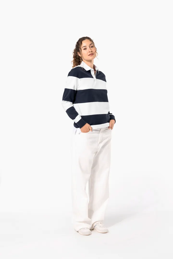 Gestreiftes Polohemd mit langen Ärmeln, Unisex 21