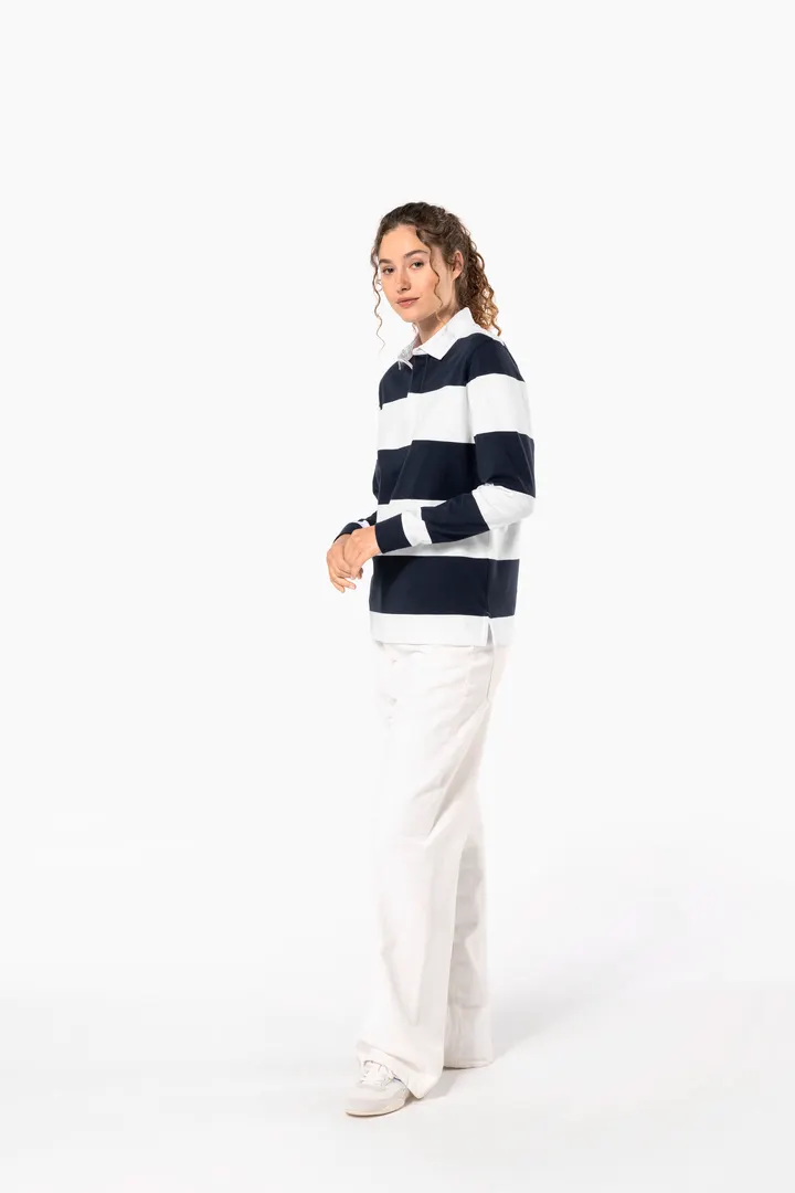 Gestreiftes Polohemd mit langen Ärmeln, Unisex 22