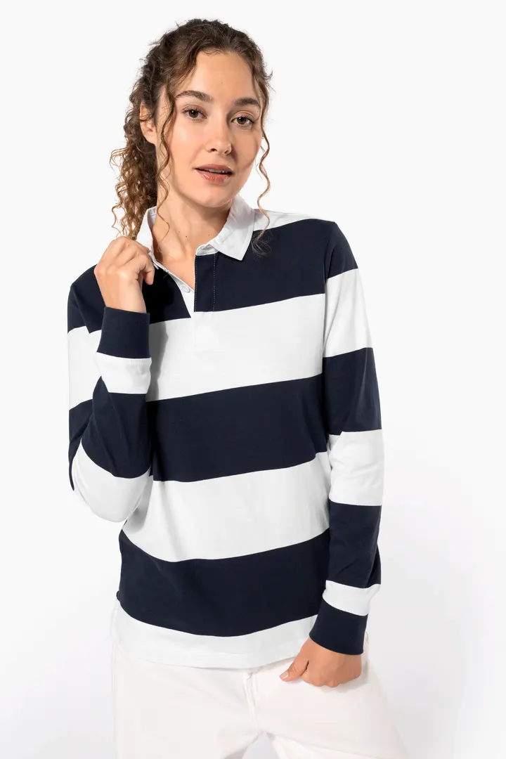 Gestreiftes Polohemd mit langen Ärmeln, Unisex 23