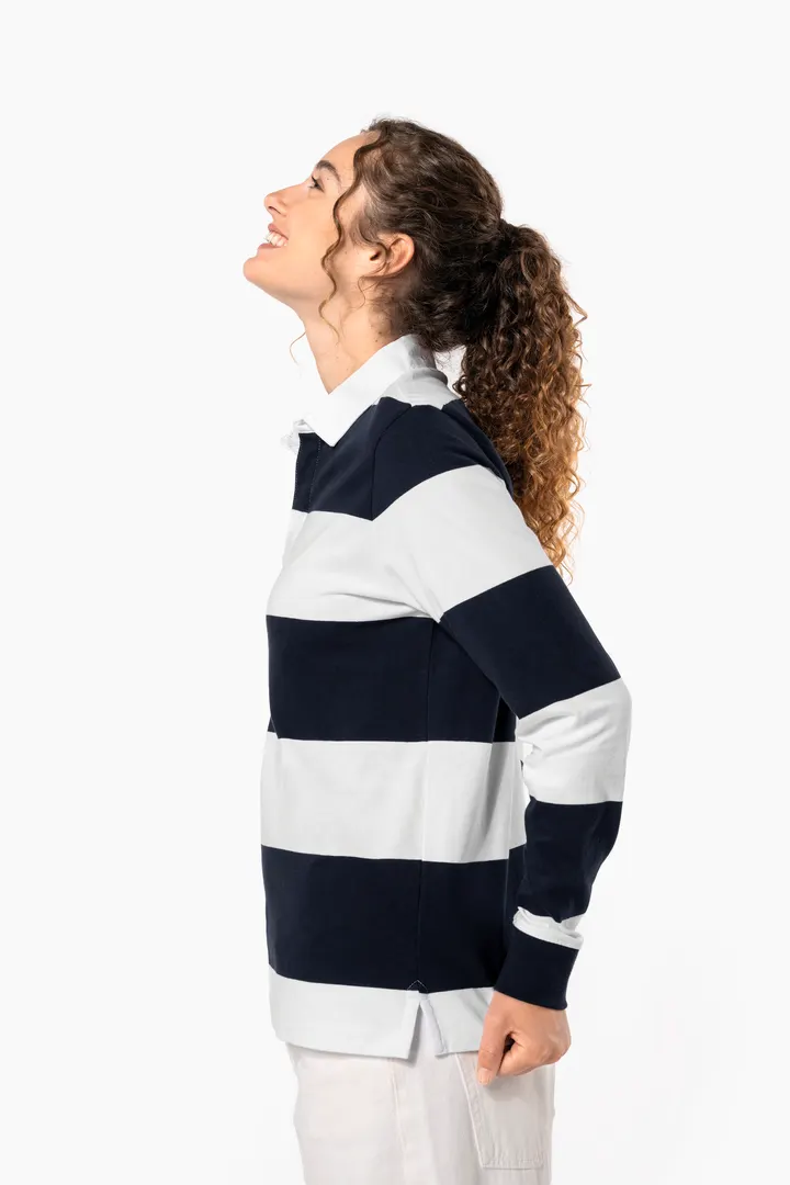 Gestreiftes Polohemd mit langen Ärmeln, Unisex 24