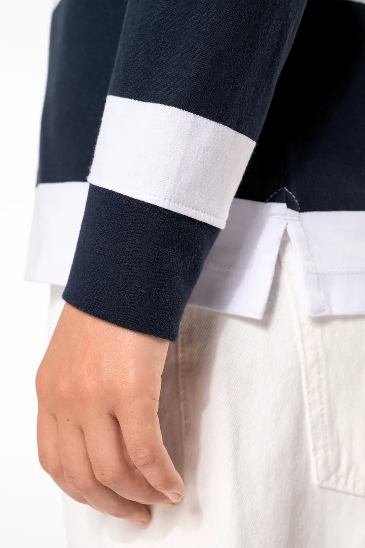 Gestreiftes Polohemd mit langen Ärmeln, Unisex 26