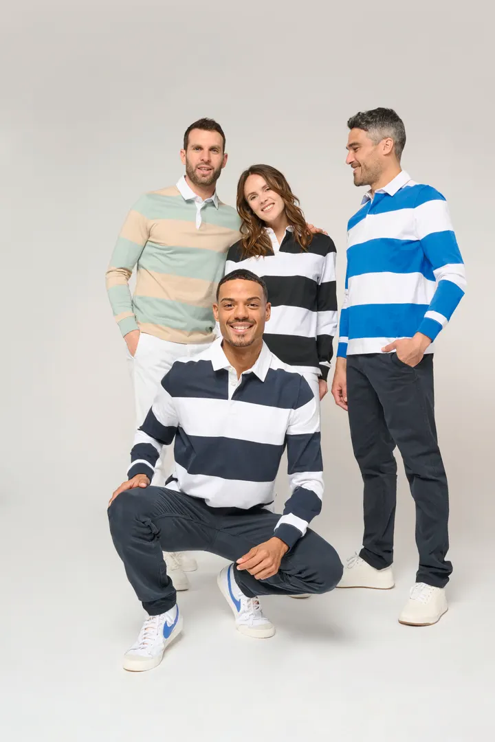 Gestreiftes Polohemd mit langen Ärmeln, Unisex 4