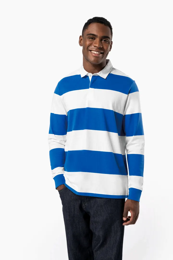 Gestreiftes Polohemd mit langen Ärmeln, Unisex 5