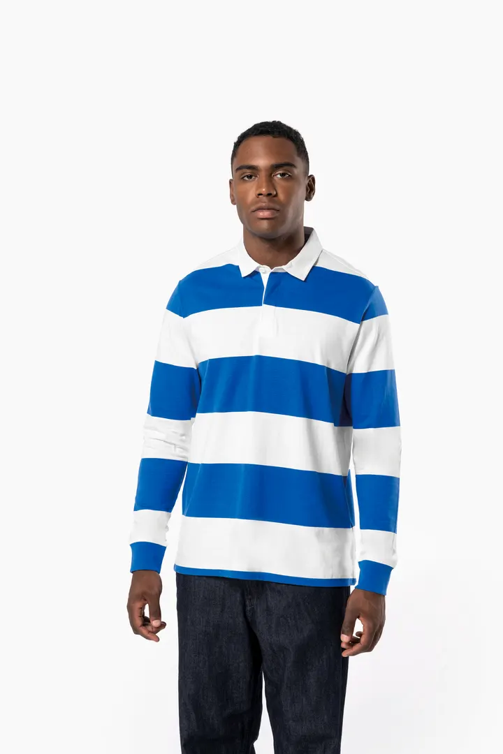 Gestreiftes Polohemd mit langen Ärmeln, Unisex 7