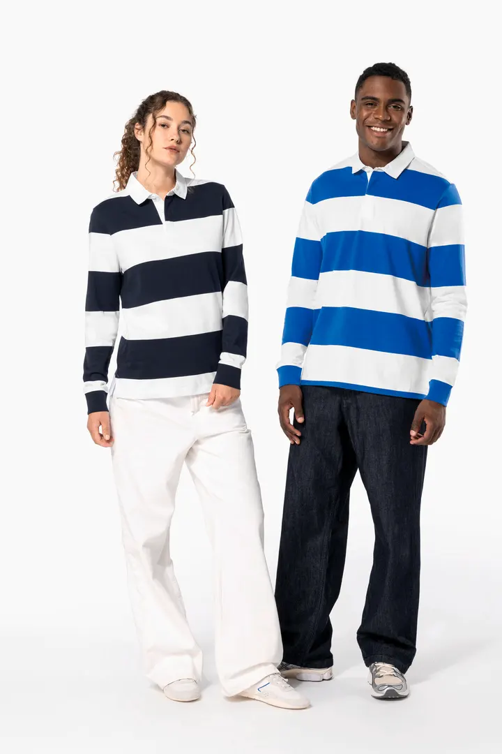 Gestreiftes Polohemd mit langen Ärmeln, Unisex 11