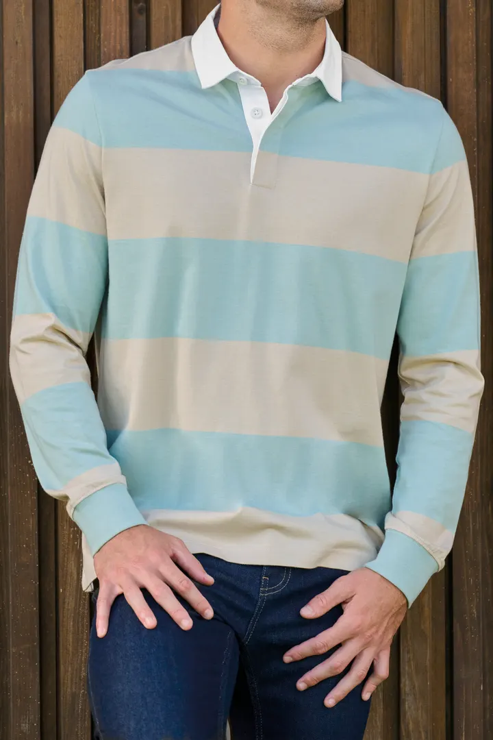 Gestreiftes Polohemd mit langen Ärmeln, Unisex 2