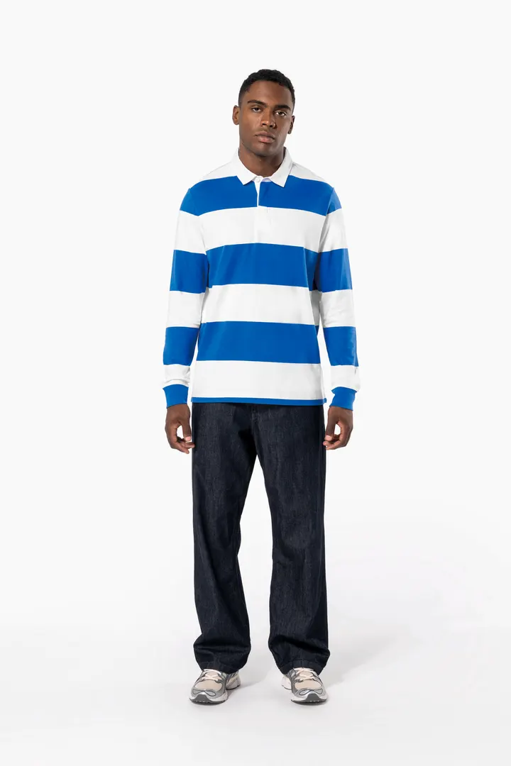 Gestreiftes Polohemd mit langen Ärmeln, Unisex 1