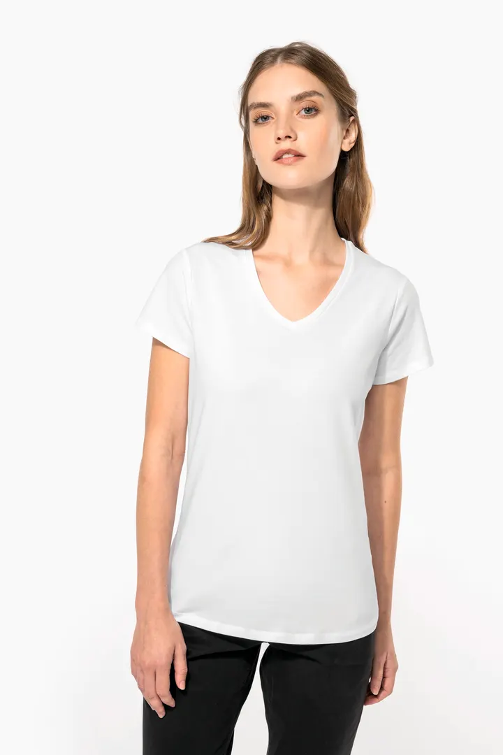 Kurzarm-Damen-T-Shirt mit V-Ausschnitt 12