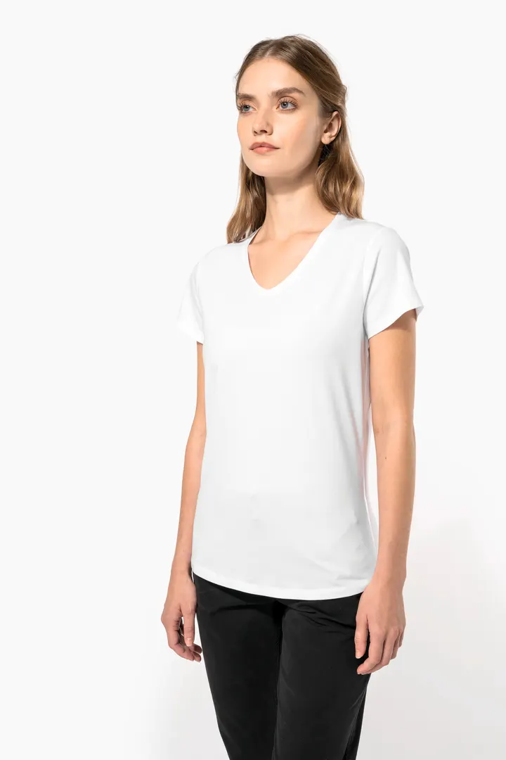 Kurzarm-Damen-T-Shirt mit V-Ausschnitt 13