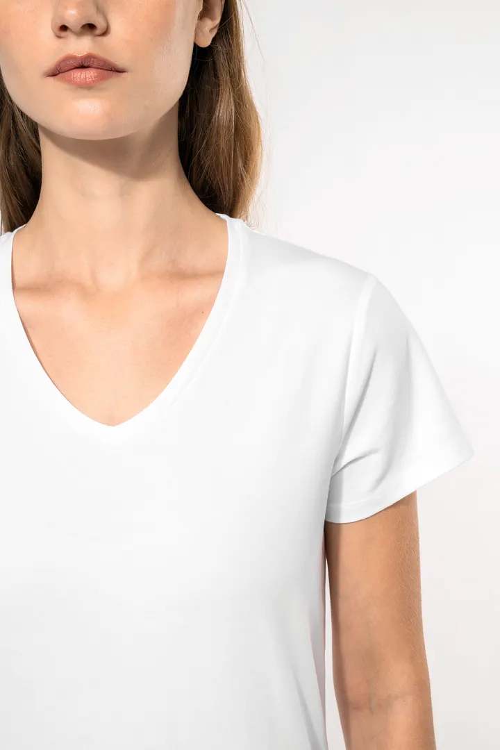 Kurzarm-Damen-T-Shirt mit V-Ausschnitt 15
