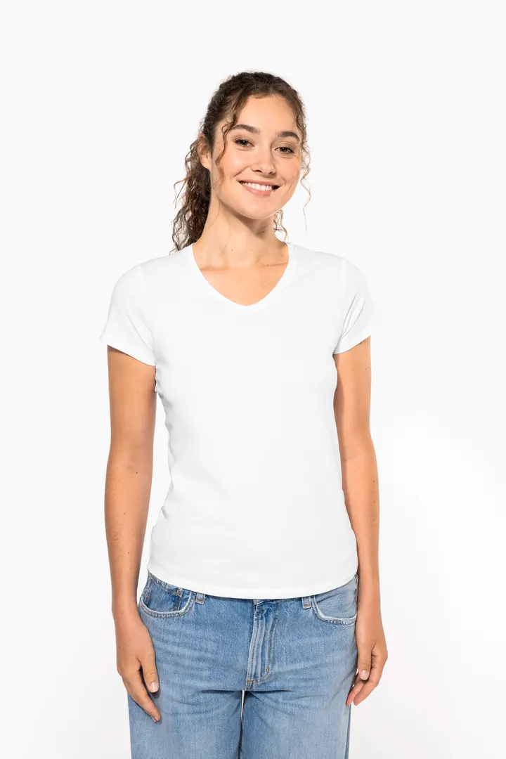 Kurzarm-Damen-T-Shirt mit V-Ausschnitt 6