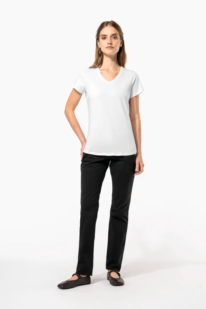 Kurzarm-Damen-T-Shirt mit V-Ausschnitt 10