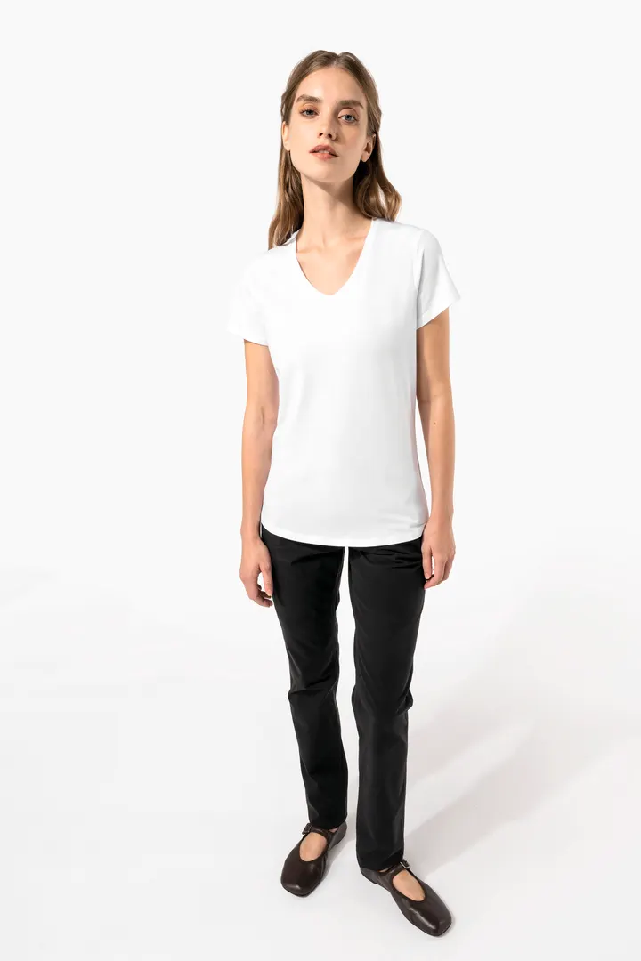 Kurzarm-Damen-T-Shirt mit V-Ausschnitt 11