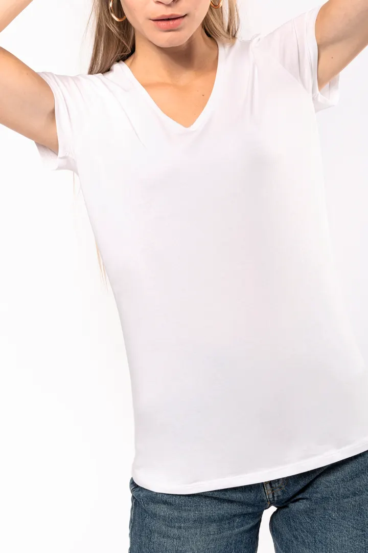Kurzarm-Damen-T-Shirt mit V-Ausschnitt 2