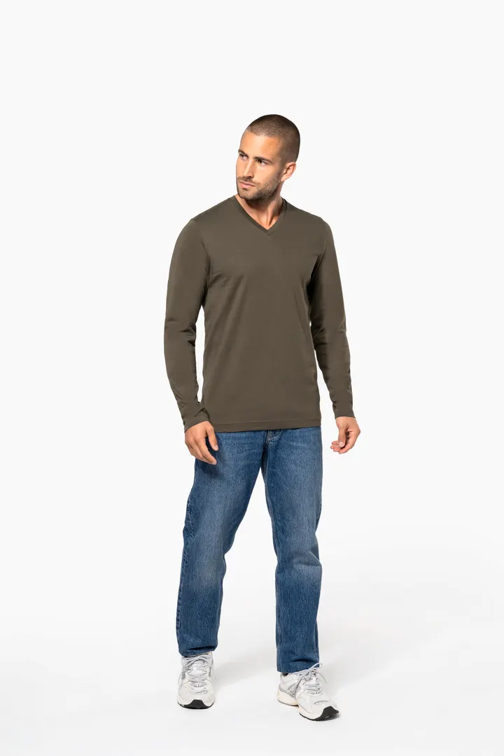 Herren Langarm-T-Shirt V-Ausschnitt 7