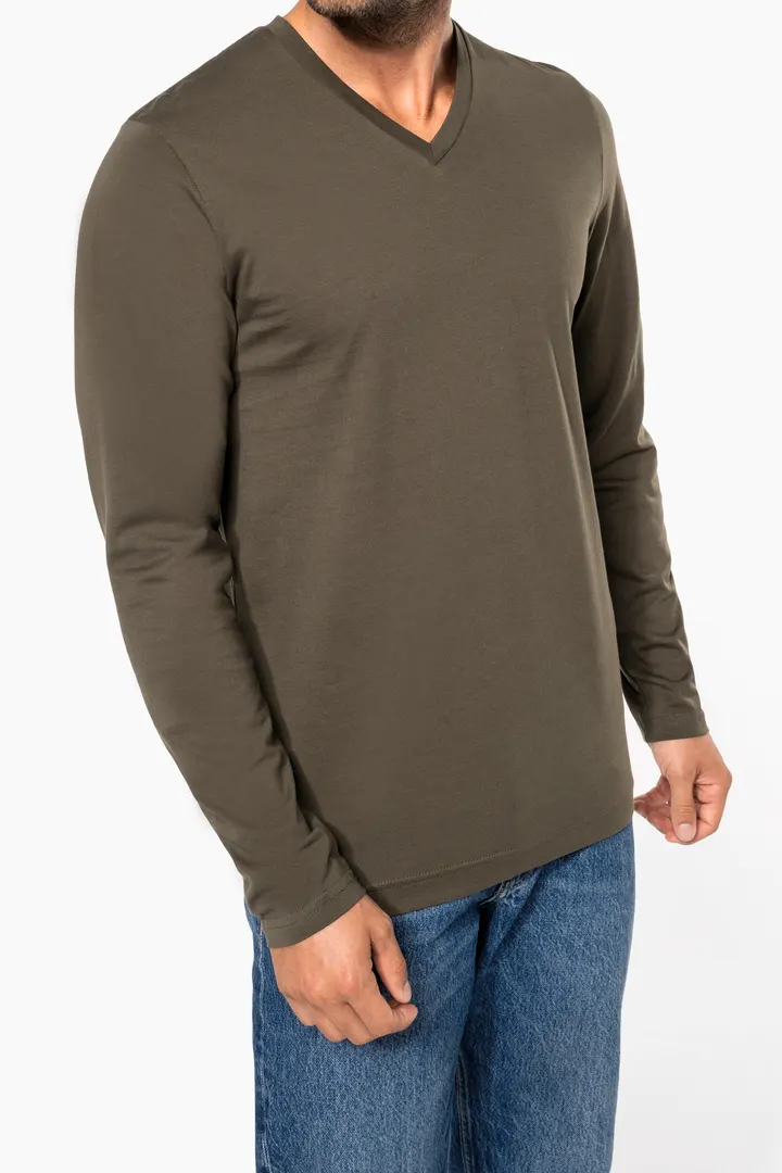 Herren Langarm-T-Shirt V-Ausschnitt 1