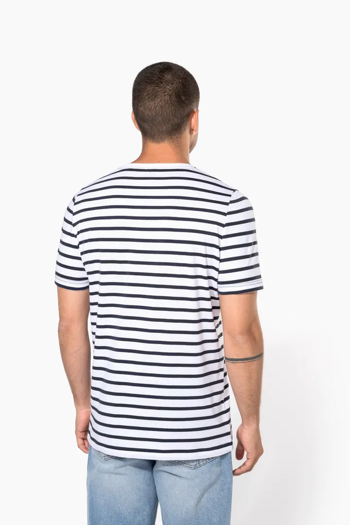 Gestreiftes Kurzarm-T-Shirt im Marine-Stil mit Tasche 4