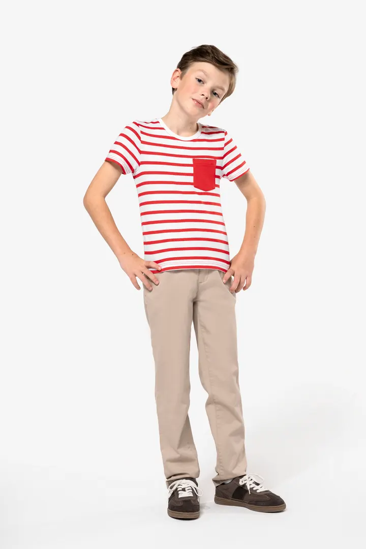 Gestreiftes Kurzarm-T-Shirt mit Tasche für Kinder im Marine-Stil 12
