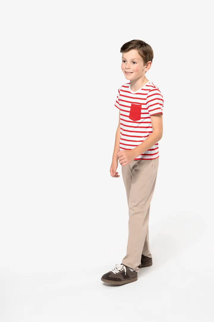 Gestreiftes Kurzarm-T-Shirt mit Tasche für Kinder im Marine-Stil 13
