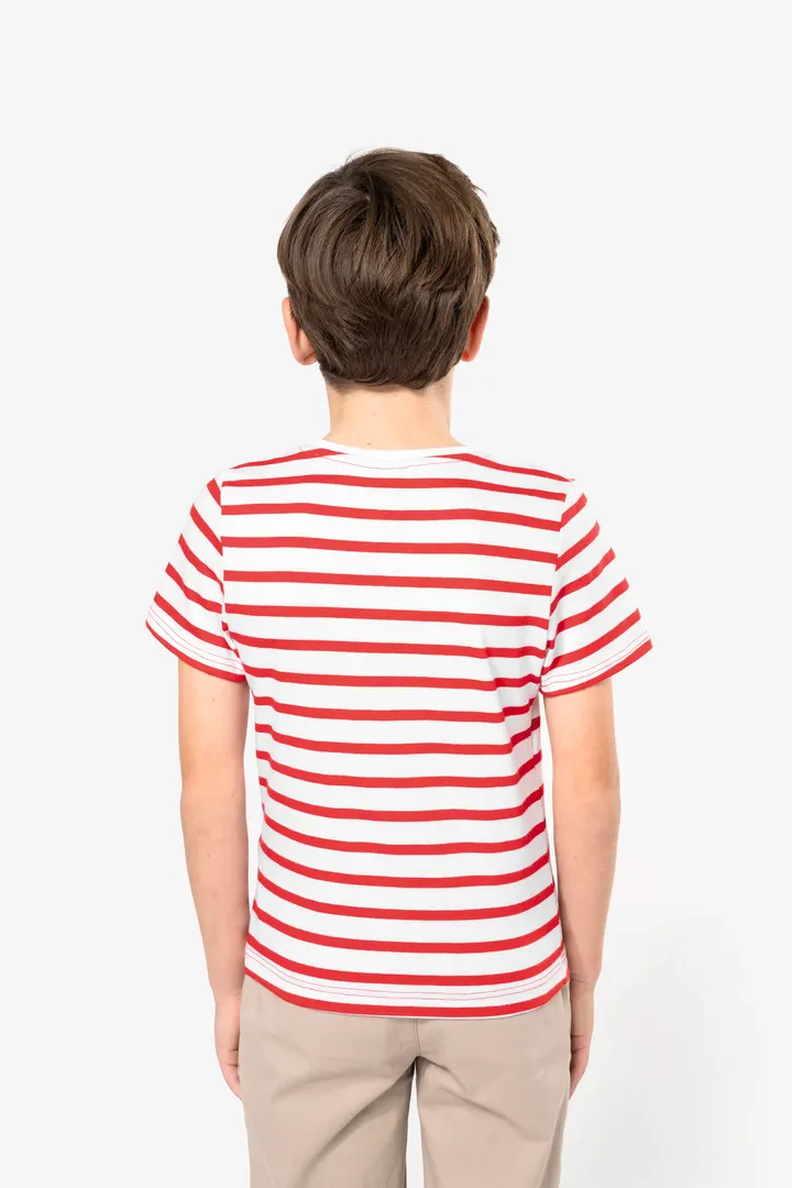 Gestreiftes Kurzarm-T-Shirt mit Tasche für Kinder im Marine-Stil 16