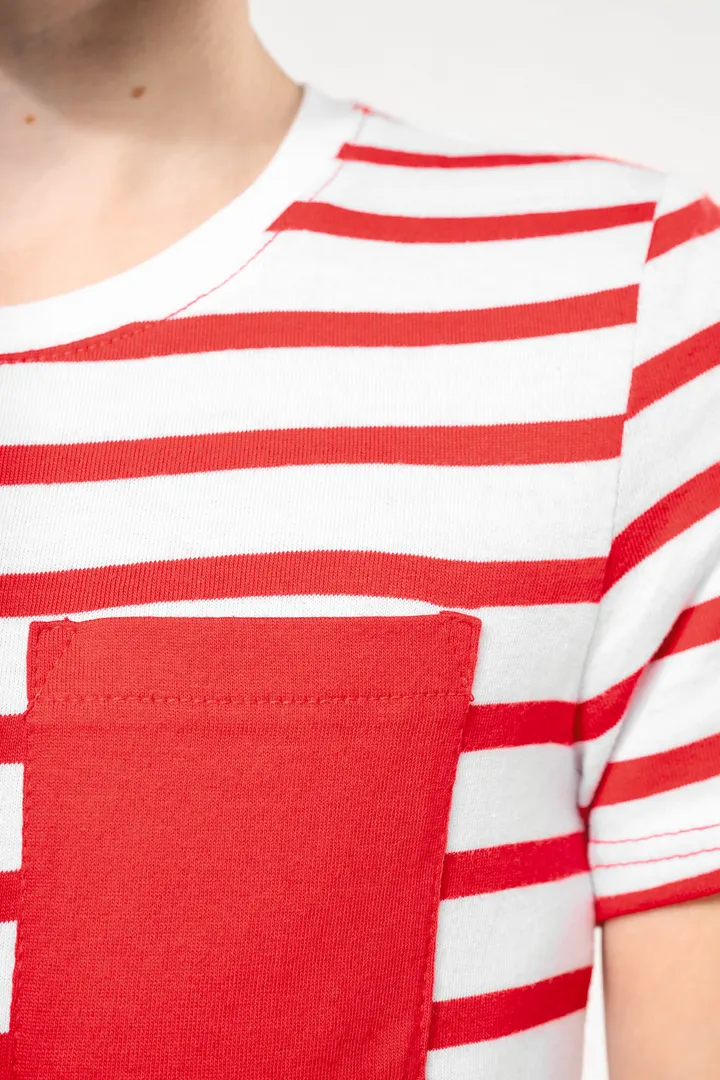 Gestreiftes Kurzarm-T-Shirt mit Tasche für Kinder im Marine-Stil 18